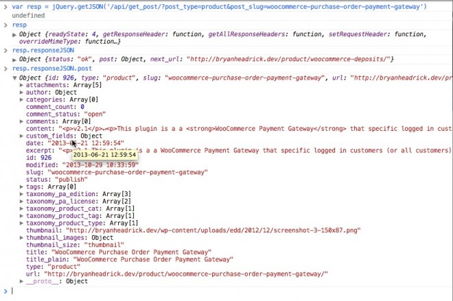 JSON response object